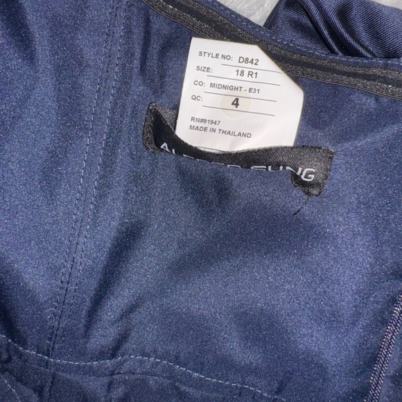 NWOT ALFRED SUNG Strapless Satin A-Line with pockets midnight blue sz 18 Gown - Picture 4 of 7